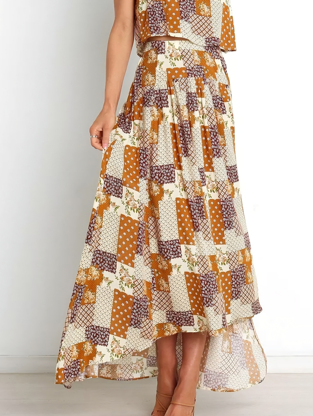 Petal & Pup Orange & Beige Floral Patchwork Skirt